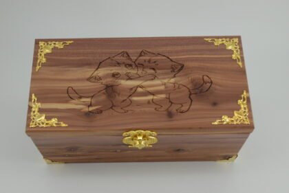 Handcrafted Wooden Treasure Box with Hugging Kittens Engraving - b2512099