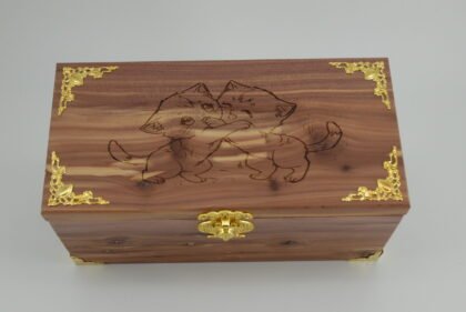 Handcrafted Wooden Treasure Box with Hugging Kittens Engraving - b2512099