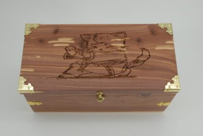 Handcrafted Wooden Treasure Box with Cat Engraving - b2512101