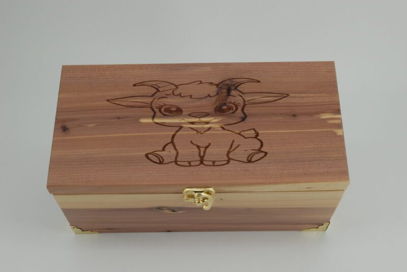 Handcrafted Wooden Treasure Box with Baby Goat Engraving - b2512103