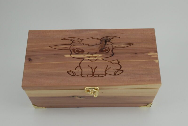 Handcrafted Wooden Treasure Box with Baby Goat Engraving - b2512103