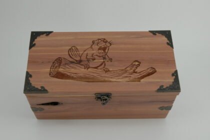 Handcrafted Wooden Treasure Box with Beaver Engraving - b2512104