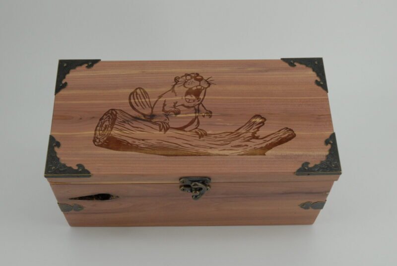 Handcrafted Wooden Treasure Box with Beaver Engraving - b2512104