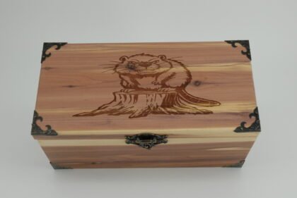 Handcrafted Wooden Treasure Box with Beaver Engraving - b2512107