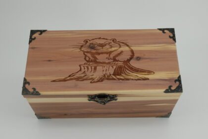Handcrafted Wooden Treasure Box with Beaver Engraving - b2512107