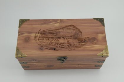 Handcrafted Wooden Treasure Box with Vintage Mill Engraving - b2512109