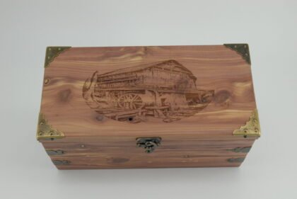 Handcrafted Wooden Treasure Box with Vintage Mill Engraving - b2512109