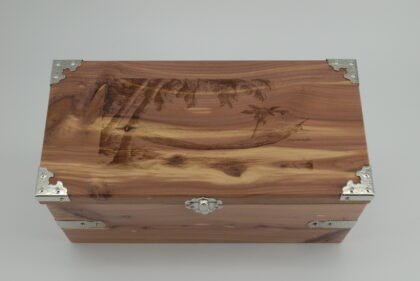 Handcrafted Wooden Treasure Box with Palm Tree and Hammock Engraving - b2512117