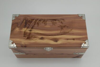 Handcrafted Wooden Treasure Box with Palm Tree and Hammock Engraving - b2512117