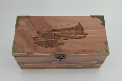Handcrafted Wooden Treasure Box with Rustic Barn Engraving - b2512120